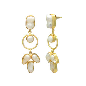 Pendientes de Perlas de Agua Dulce Naturales Blancas Ostra, Estilo Cristiano Vintage, Chapados en Oro de 24K, Hechos a Mano, para Mujer, para Boda - Product Image 2
