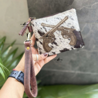 Pochette en cuir de vachette, nouvelle collection, gravure laser, bracelet élégant, design western, vente flash, portefeuille de luxe à fermeture éclair