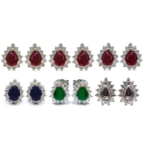 Boucles d'oreilles clous en rubis taille poire pour femme, or blanc 18 carats, diamants naturels, cadeau classique pour fiançailles et anniversaire, fête, mariage - Product Image 4