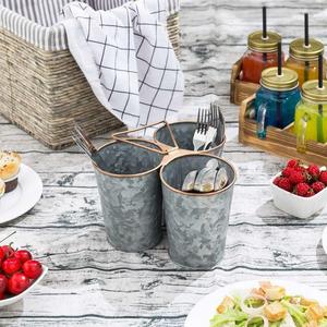 Best Sale Galvanized 3-Compartment Utensil Caddy For Parties Utensil Serve Ware Holder Dining Table Counter Top - Product Image 6
