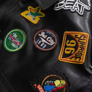 Veste pour homme en cuir véritable brodé tendance personnalisée à vendre Veste en cuir à manches imperméables sur mesure - Product Image 5