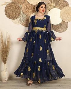 Muslim Middle East Evening Dress Gold Embroidery Dubai Abaya <b>Robe</b> Long Sleeves Vintage Arabic Gowns 2023 - Product Image 2