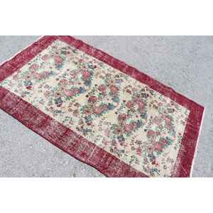 Alfombra Turca Vintage de 3.8x6.4 pies, Alfombra de Lana Roja - Product Image 4