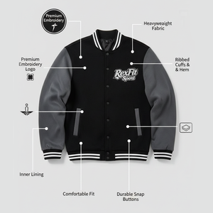 Veste de baseball RexFit Sport personnalisée pour homme, style Letterman, avec manches en cuir et logo brodé, idéale pour l'hiver - Product Image 5