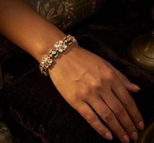 Classic Gold Finish Premium Quality Kundan Stones Look <b>Bracelet</b> for Wedding and Engagement Collection Party Wear For Women - Product Image 1