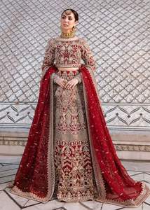 2023 indien/pakistanais lourd broderie mariée Blouse Lehngha robe soie coton matériel avec cristal verre perles pierre Dabka travail - Product Image 2