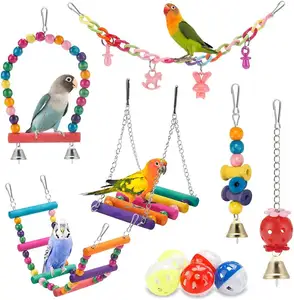 Mainan burung parkit, ayunan gantung berdiri mainan mengunyah Hammock memanjat tangga sangkar burung mainan warna-warni cocok untuk Budgerigar