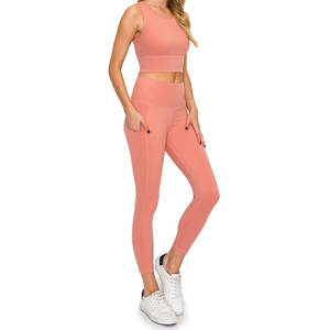 Ensemble de vêtements de yoga d'intérieur léger et personnalisé, motif uni, soutien-gorge de sport respirant, legging confortable, devant - Product Image 6