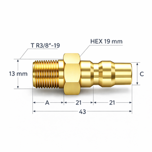 Enchufe de acoplamiento rápido de latón LONGXIN BSPT R3/8 "-19 rosca macho HEX 19 L43mm accesorios hidráulicos/neumáticos - Product Image 3