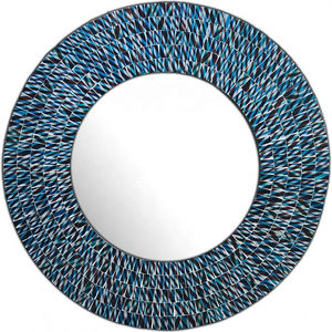 Miroir mural rond moderne de 24 pouces Miroir de salle de bain décoratif en mosaïque de verre avec cadre en MDF noir sarcelle et matériau en os pour mariage - Product Image 1