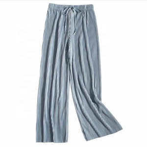 Pantalones Largos Holgados de Cintura Alta con Cordón Elástico y Pliegues, de Color Sólido, Casuales de Invierno para Mujer, Modelo Y40613 - Product Image 2
