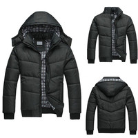 Vestes bomber d'hiver pour hommes en gros – Liquidation : Manteau d'hiver rembourré à capuche en toile noire pour hommes