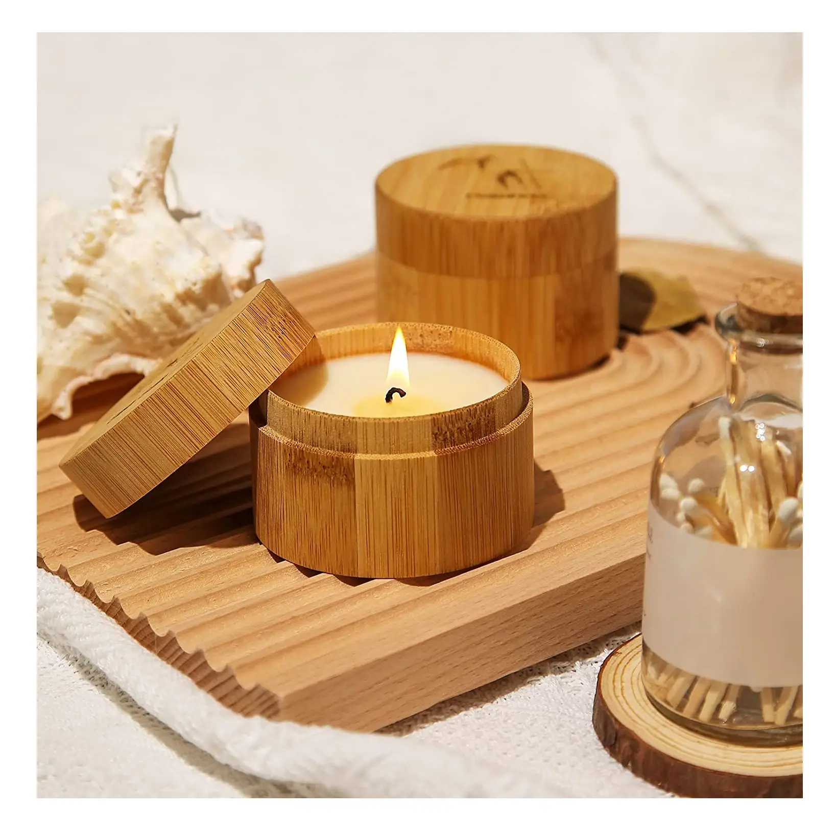 Velas de bambu com estilo único, copos de velas de bambu perfumadas ou não perfumadas, conjunto de presente eco-amigável natural, oem aceitado