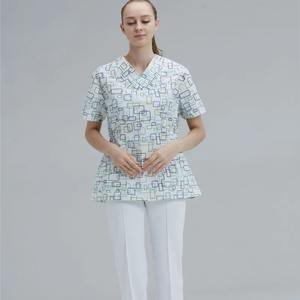 ชุดสครับผ้าสแปนเด็กซ์สำหรับผู้หญิงชุดเครื่องแบบพยาบาลโรงพยาบาลพิมพ์ลายยี่ห้อส่วนตัว - Product Image 4