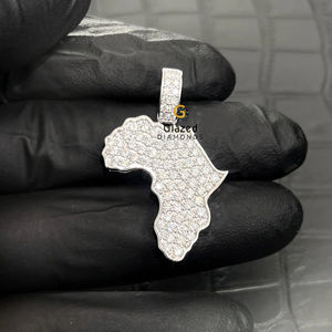Colgante de mapa de África estilo Hip Hop, adornado con moissanita de claridad VV, corte brillante redondo, chapado en rodio, plata de ley 925 - Product Image 4