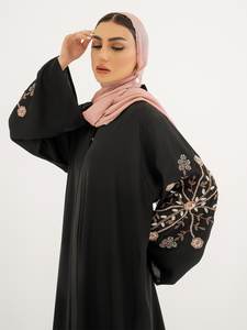 Abaya en satin de luxe en gros pour femmes adultes de petite taille, robe musulmane en soie de haute qualité, manches bouffantes, anti-rides, faite à la main, gratuite - Product Image 3