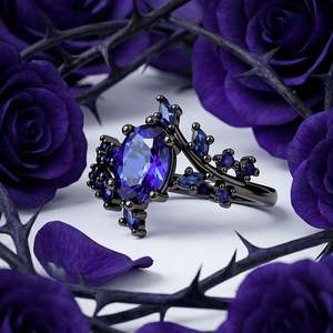 Jeulia Gothic <b>Black</b> Purple-Blue Oval Cut Zircon Cluster <b>Ring</b> - Product Image 4