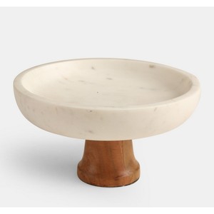 Gâteau décoratif en bois marbré Support rond pour gâteau à pizza Plateau sur pied Marbre Blanc Pierre naturelle Présentoir à gâteau Fabricant - Product Image 1