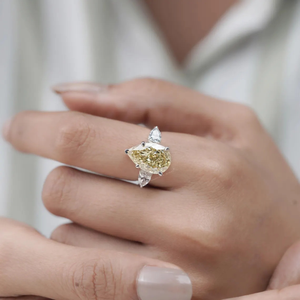 2ct Fancy Yellow Pear Shape Lab Grown Diamond Three Stone Engagement Ring VS Clarity IGI Certified Excellent Cut Rhodium Plated - Product Image 5