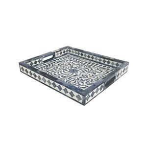 Lot de 2 plateaux en bois à motif d'incrustation d'os Plateau de service de restauration pour la maison Hôtel Restaurant Serveur Plats Cuisine Traiteur Utilisé - Product Image 4