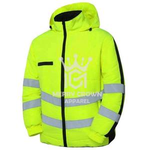 Elegante poliéster Hi Vis hombre chaquetas personalizadas OEM trabajo seguridad construcción lona chaqueta con cuello con capucha para hombres - Product Image 3