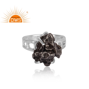 Venta caliente fina plata esterlina meteorito natural piedra preciosa anillo apilable fabricante de joyería personalizada - Product Image 3