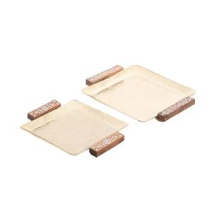 Plateau de service antique en acier inoxydable avec poignées en or sans danger pour les aliments pour la décoration intérieure Dessert Plateau de service Fournitures - Product Image 6