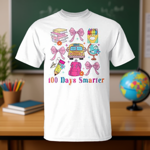 T-shirt rétro groovy « 100 jours d'école » avec design crayon « 100 jours plus intelligent » pour étudiants - Product Image 1