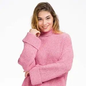 Giorgia sweter turtleneck wanita di Murni wol merino murni setengah kardigan pola jahitan dibuat di Italia