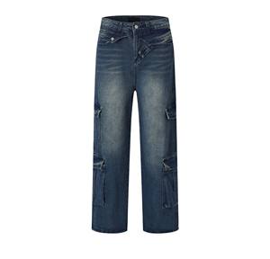 Men's High Street Baggy Straight <b>Jean</b> Pants 100% Cotton Breathable Denim Embroidery Patch Acid <b>Elastic</b> <b>Waist</b> Flat Loose Fit - Product Image 1