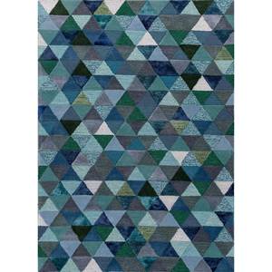 Alfombra Caliedo Azul de Lana y Viscosa Hecha a Mano, 4m de Ancho, Diseño Abstracto Geométrico a Rayas para Pasillo, para Adolescentes, 10mm, para el Hogar - Product Image 1