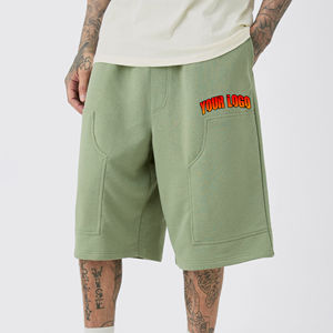 กางเกงขาสั้นผ้าฝ้าย100% แบบลำลองของผู้ชายสีดำล้วนระบายอากาศได้ดีผ้าแคนวาสผ้ายืดเอวมีกระเป๋าด้านข้างพิมพ์โลโก้ - Product Image 6