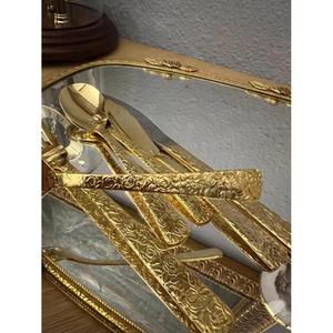 Graver poignées de conception en acier inoxydable ensemble de couverts de luxe finition dorée ensemble d'argenterie en métal couverts pour mariage - Product Image 3