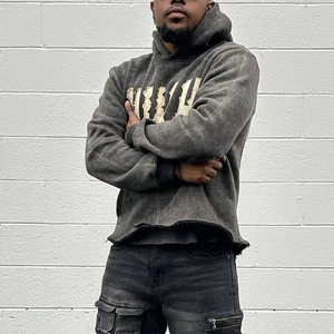 Custom Hoddie Hombre Dtg Impreso 420 GSM Algodón French Terry Zip up Camuflaje Lavado ácido Desgastado Sudadera con capucha Hombres - Product Image 2