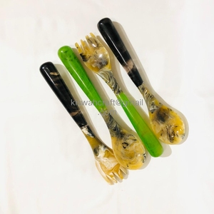 Modern Eco-Friendly KISWAH CRAFT Salad Server <b>Set</b> American Design Aqua Swirl Pattern <b>Microwave</b> Oven Safe Includes 4 Horn Resin - Product Image 1