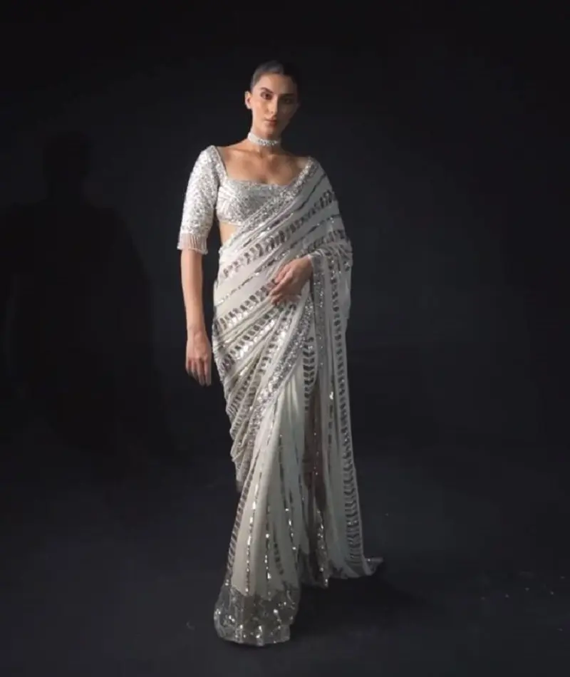 Индийская праздничная одежда, дизайнерская эксклюзивная новая тяжелая одежда из жоржета, вышитая сари с блузкой, индийское кружевное сари с каймой