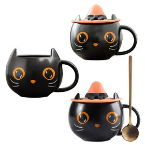 Taza de Café de Cerámica Negra con Diseño de Gato, 360 ml de Capacidad, Pintada a Mano, Tazas de Leche con Diseño de Dibujos Animados Sublime para Regalos Promocionales - Product Image 4
