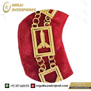 Venta al por mayor Masonic Blue Lodge Officer Regalia Gold-on-Red Chain Collar cuero algodón tela bordada a mano incluye estuche gratis - Product Image 3