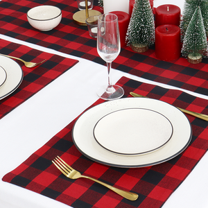 Modern Buffalo Plaid 13x19 pouces rouge noir napperons Double couche tissé anti-déversement lavable réutilisable personnalisable mariage à la maison - Product Image 1