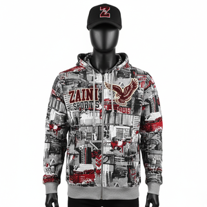 Premium 320 GSM polaire fermeture éclair à capuche Design graphique urbain doux coton Polyester tissu brodé Zip bases à capuche - Product Image 1