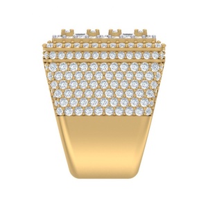 Elegante Anillo de Diseño de Racimo Estilo Hip-hop con Diamantes Naturales de Corte Brillante para Hombre, Oro Amarillo, Blanco de 10kt, 14kt, 18kt - Product Image 4