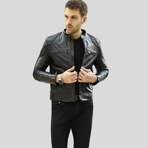 Veste en cuir décontractée d'hiver de qualité supérieure pour hommes avec col montant et logo frontal, respirante et à séchage rapide - Product Image 5