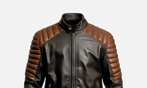 Veste en cuir de motard bicolore pour hommes avec fermeture à glissière Style hiver décontracté fini - Product Image 3