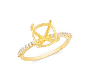 Bague en argent sterling 925 semi-montée avec coussin à 4 broches en or 18 carats personnalisable bijoux fins de fiançailles - Product Image 5