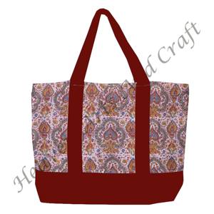 Bolsa de Compras de Tela con Estampado Floral, Diseño Hindú, Asas Color Borgoña, Dos Correas para el Hombro, Resistente, Venta al por Mayor BHCB085 - Product Image 4
