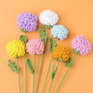 Finished Crochet Ping Pong Chrysanthemum Branches Fluffy Hand-knitted Yarn <b>Artificial</b> Flowers Puff Flower <b>Bouquet</b> for Decoration - Product Image 1