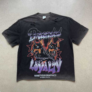 Camiseta Retro de Cuello en V, Transpirable, Holgada, Informal, 100% Algodón Grueso para Hombre y Mujer - Product Image 1