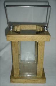 Linternas de madera más vendidas en acabado natural con cabeza de acero cilíndrica de vidrio y cabeza de madera para decoración del hogar y de Navidad - Product Image 2