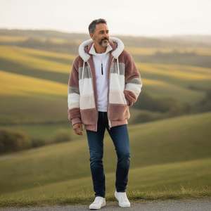 Mens Solid Sherpa <b>Hoodie</b> Jacket Plush Fleece Zip-Up Winter Coat Hood | <b>Soft</b> Warm 100% Cotton Waterproof Windproof - Product Image 1