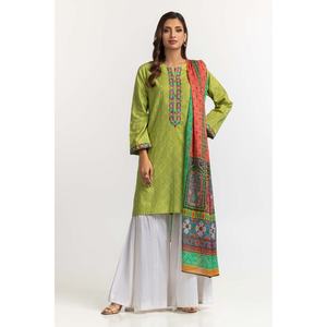 Chemise et dupatta pour femme en tissu dobby vert teint, brodés avec des motifs décoratifs - Product Image 5